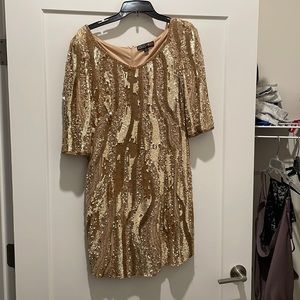 Adrianna Papell gold sequin dress